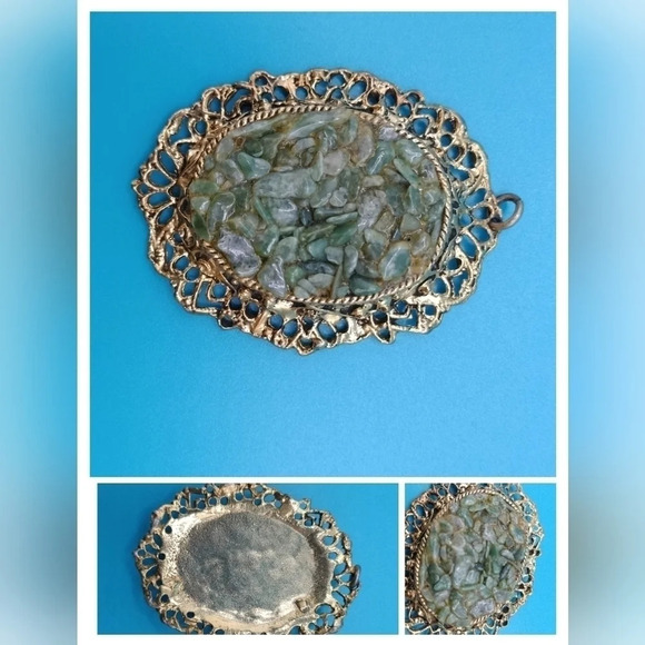 Unbranded Gold tone Filigree trim Jade Pieces Center pendant - Picture 1 of 5